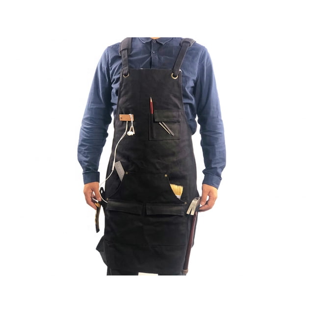 Delantal de taller de carpintería con bolsillos para herramientas - Delantal de soldadura de lona resistente al fuego para hombres y mujeres