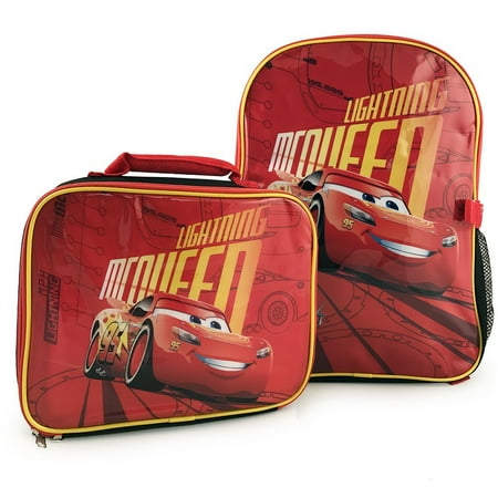 Disney Pixar Cars 3 Lightning McQueen Kids Backpack with Insulated Lunch Kit