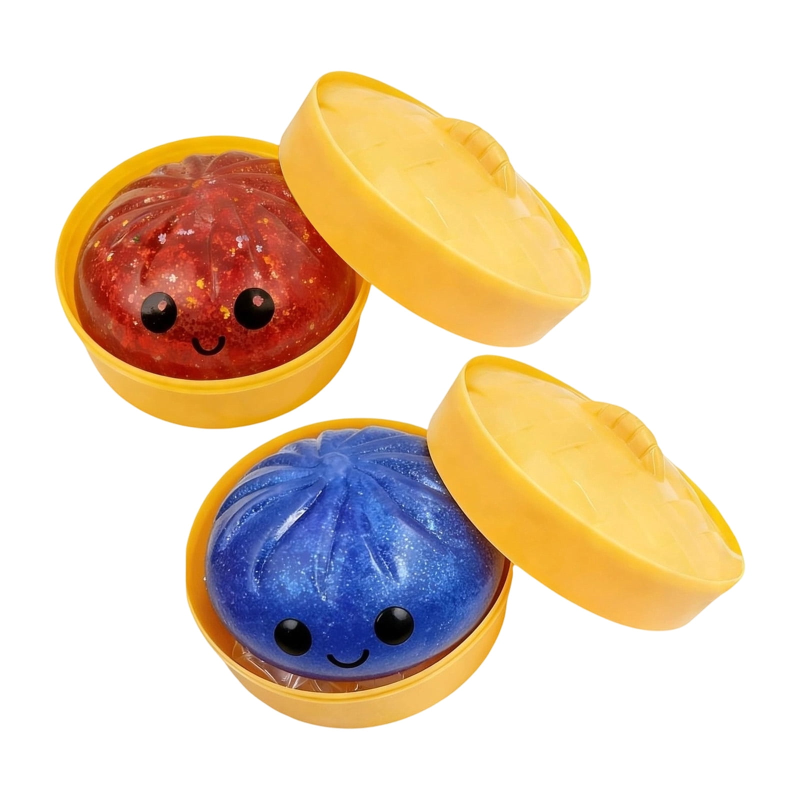 Glitter Colorful Dumpling Squishy, Cute Squishy Dumpling Large with Steamer, Squishy Dumpling Doll with Cute Expressions, Silicone Bun Sensory Fidget Dolls, Hand Pinching Decompression Dolls