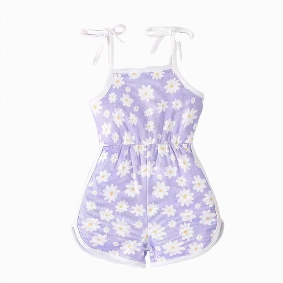 zaveiop Toddler Girls Romper Sleeveless Adjustable Tie-Up Strap Short Jumpsuits Summer Clothes 1-5 Years (Purple, 3-4 Years)