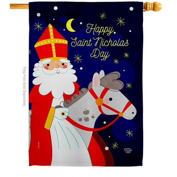 Ornament Collection  28 x 40 in. Saint Nicholas Day House Flag with Winter Wonderland Double-Sided Decorative Vertical Flags Decoration Banner Garden Yard Gift