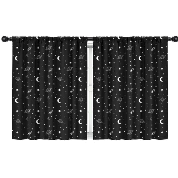 Blackout Kids Curtains,Black White Star Moon Planet Comet Pattern Childrens Insulated Curtains Set Of 2,Bedroom Essentials,Toddler Room Decor 42x54in(106x137cm)