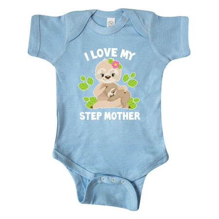 

Inktastic Cute Sloth I Love My Step Mother with Green Leaves Gift Baby Boy or Baby Girl Bodysuit
