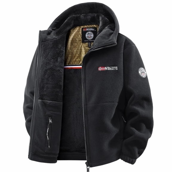Men's Hooded Fleece Jacket, Autumn Winter Outdoor Jacket with Hood, Suitable for Daily Wear, Travel, Commuting, Streetwear