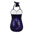 thumbnail image 2 of FKELYI Purple Bohemian Floral Black Cat Print Halter Swimwear One Piece Swimsuit with Soft Pad for Women Tummy Control Bathing Suits Monokini for Ladies Summer Swimming, 2XL, 2 of 6