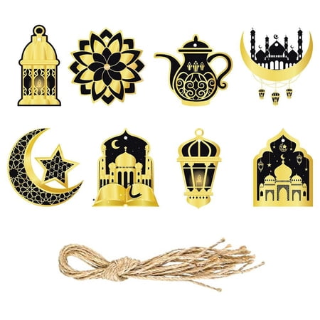 8PCS Eid Mubarak Decor Hanging Paper Tag 2026 Ramadan Decoration for Home Mubarak Ramadan Kareem Eid Al Adha Islamic Muslim Party Decor
