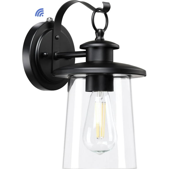 Revtronic Outdoor Wall Light, Dusk to Dawn Matte Black Exterior Light Fixture, Photocell Sensor Front Porch Lighting