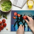 thumbnail image 3 of 70s Party Cutting Board, Silhouettes of Couples Dancing in Night Club Energetic Classic Art Print, Decorative Tempered Glass Cutting and Serving Board, Large Size, Aqua Black Purple, by Ambesonne, 3 of 5