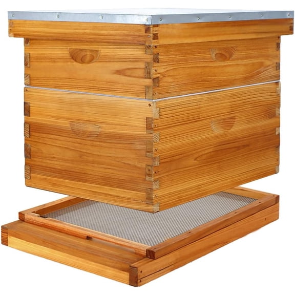 10 Frame Beehive Kit with Screened Bottom Board Dipped in Heavy Beeswax, Bee Hive Boxes Starter Kit for Bee Keekeepers - Langstroth Beehive Kit with 2 Honey Bee Hives Boxes