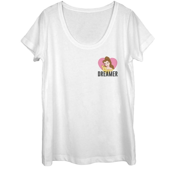 Women's Beauty and the Beast Dreamer Badge  Scoop Neck White Medium
