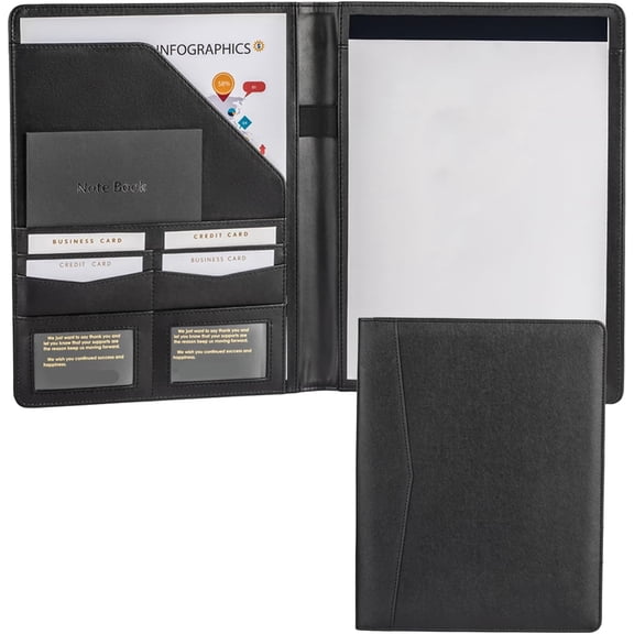 Padfolio Portfolio Leather Folder by Professional Business PU Leather Notepad Holder for Resumes, Interview Writing Pad Folders, Legal Pad Portfolios with 20 Pages Notebook for Women/Men
