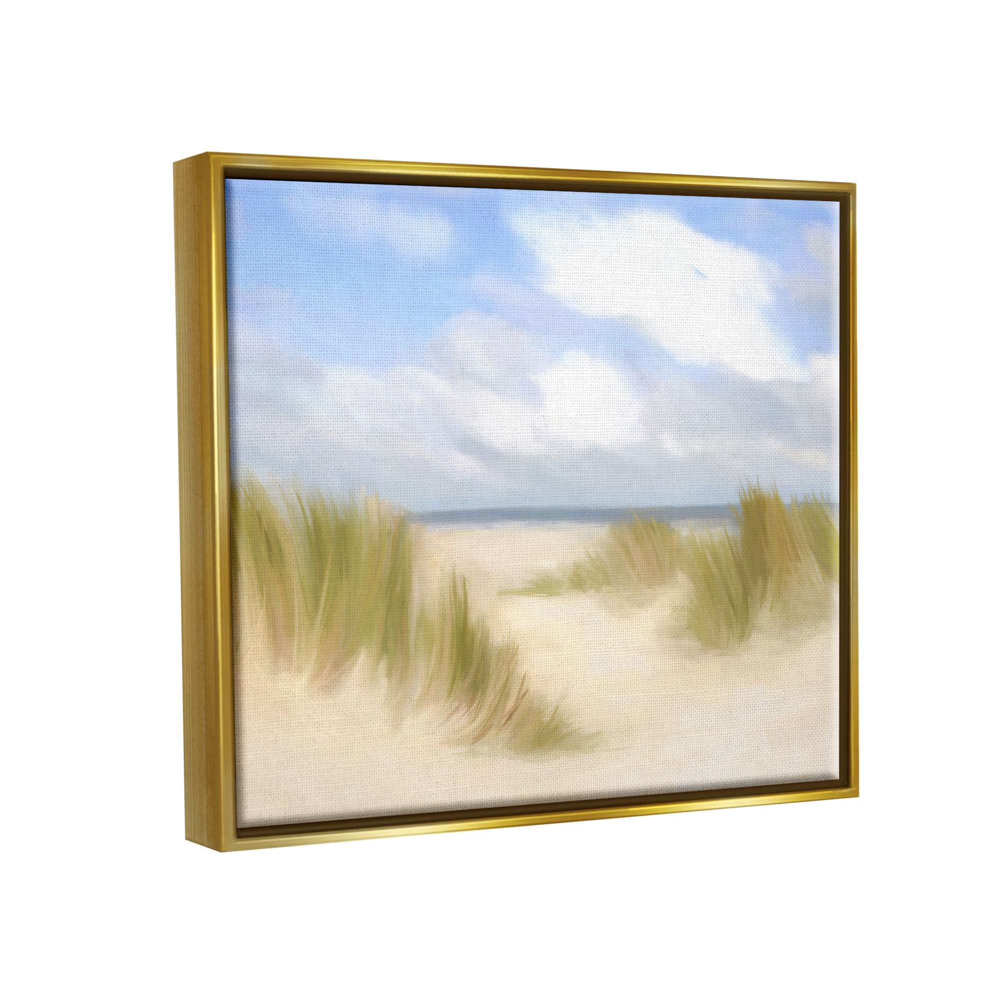 Stupell Industries Coastal Sand Dunes Nature Painting Gold Floater Framed Art Print Wall Art, 21 x 17