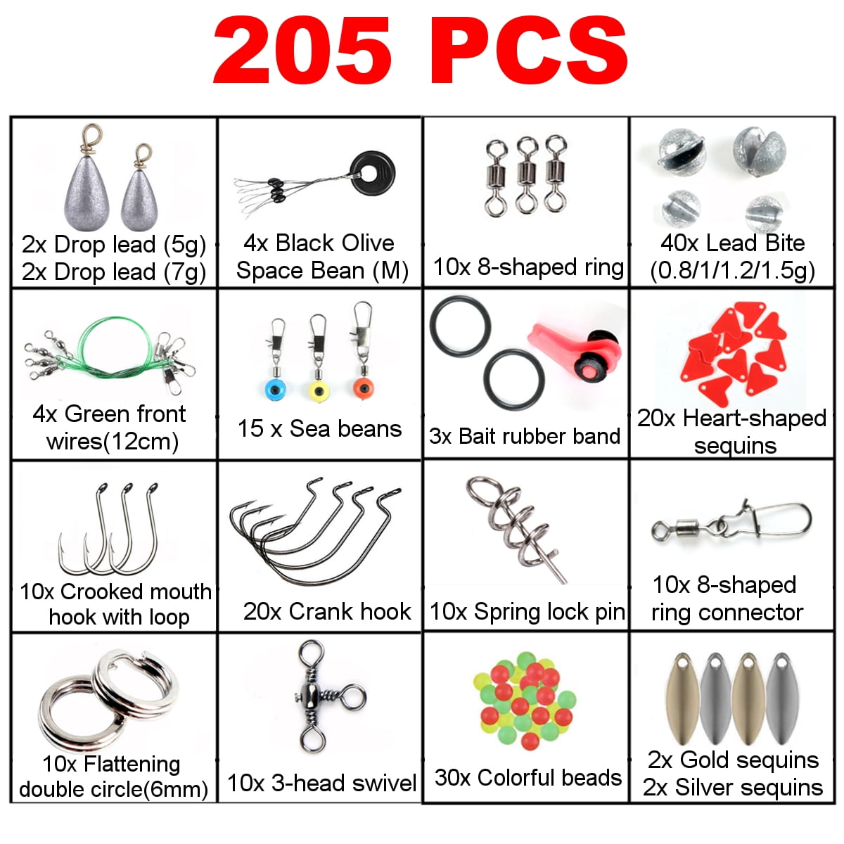 Fishing goodsFishing Accessories Kit【188PCS】 Set with Tackle Box, Including  Pliers, Jig Hooks, Bullet Bass Casting, Swivels Snaps, Sinker Sliders, Line  Beads, Sinker Weights, Split Rings, Fishing Leaders.19.99 $