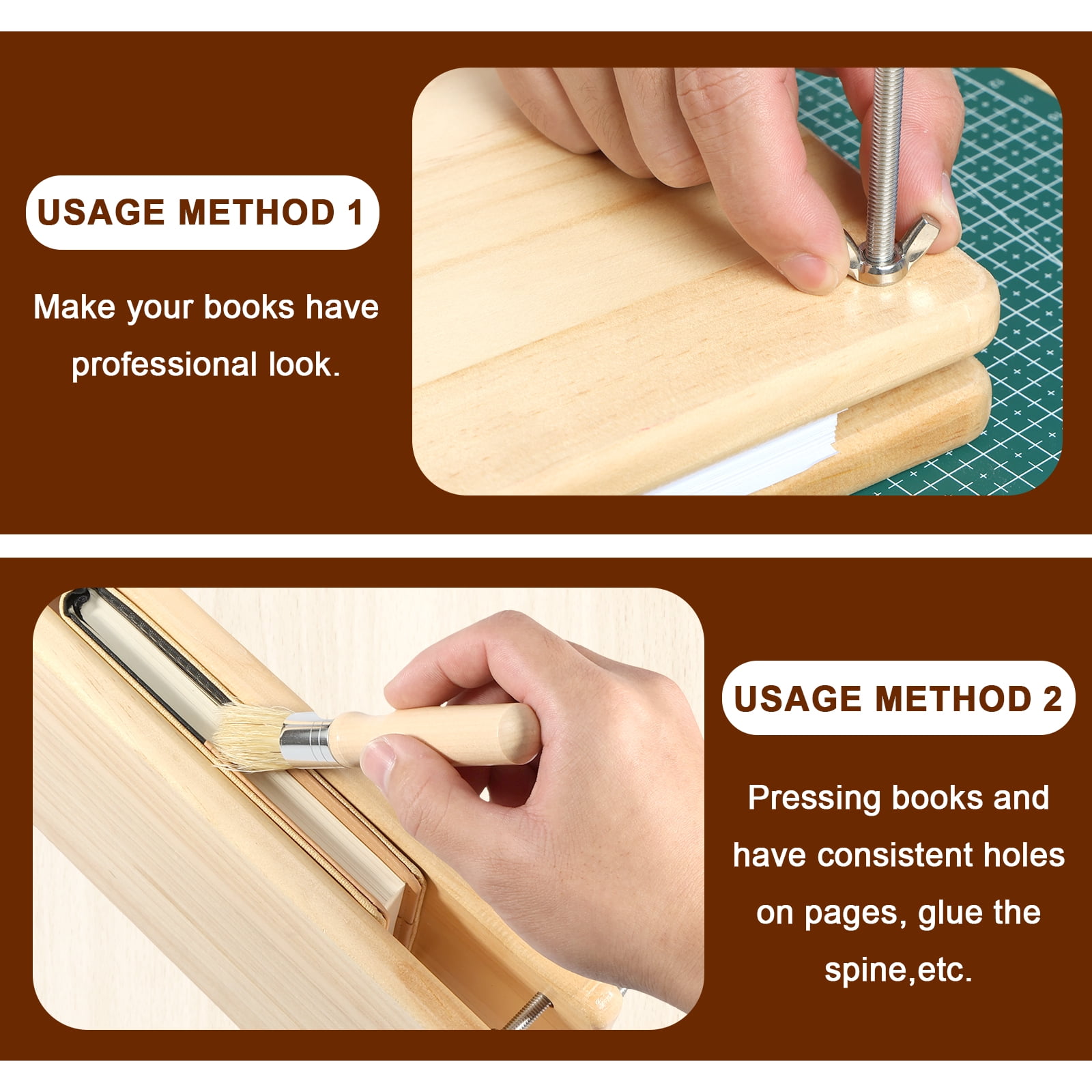 Austok Bamboo Wood Book Press Rectangle Book Press Bookbinding Portable Book Binding Press Reusable Book Press Tool Manual Book Binding Kits for Bookbinding Supplies