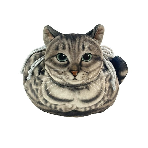 Cute Cat Shape Drawstring Makeup Bag, Cosmetic Toiletry Travel Purse Bag, Portable Gift Bag For Cat Lovers