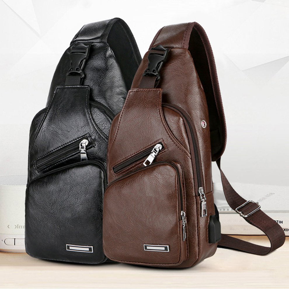FOONEE New Canvas with USB Charging Port Chest Bag Waterproof Anti-Theft Strap Bag Outdoor Sports Travel Shoulder Bag Messenger Bag