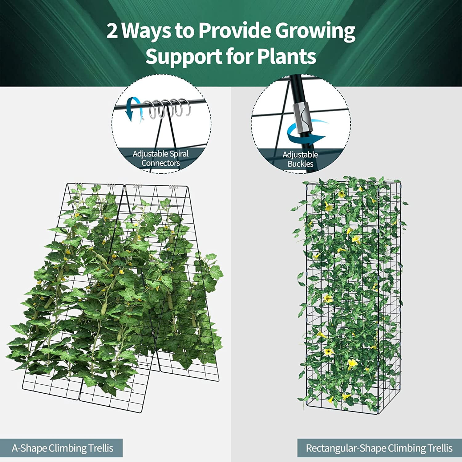 Cucumber Trellis, 8-Panel Metal Plant Support w/Rustproof PP-Coated A-Frame, Clips, Stakes, Spiral Connectors, Cable Tie & Twist Tie, Garden Trellis for Climbing Plants Outdoor Raised Bed