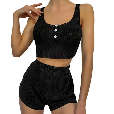 

Womens Nightwear Women Solid Pajamas Sleeveless Button Cami Home Wear Two Pieces Sets Lingerie Sleepwear Set Pajamas