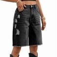 thumbnail image 2 of Women Denim Bermuda Shorts Knee Length Low Rise Baggy Jorts Dark Gray XL, 2 of 9