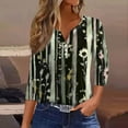 thumbnail image 2 of WTOBBY Women's Henley Neck Ribbed Knit Top Floral Print 3/4 Sleeve Button-Down Tunic Casual V-Neck T-Shirt Relaxed Fit Comfortable Wear,Black L, 2 of 5