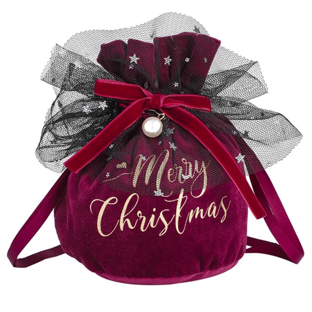 Coofit Christmas Drawstring Gift Bag Lint Fake Pearl Candy Bag Drawstring Treat Bag