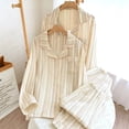 thumbnail image 3 of Pijamas de doble capa de gasa a rayas para hombres y mujeres, ropa de dormir para parejas, pantalones de manga larga de algodón, ropa de casa para otoño, 2023, 3 of 4