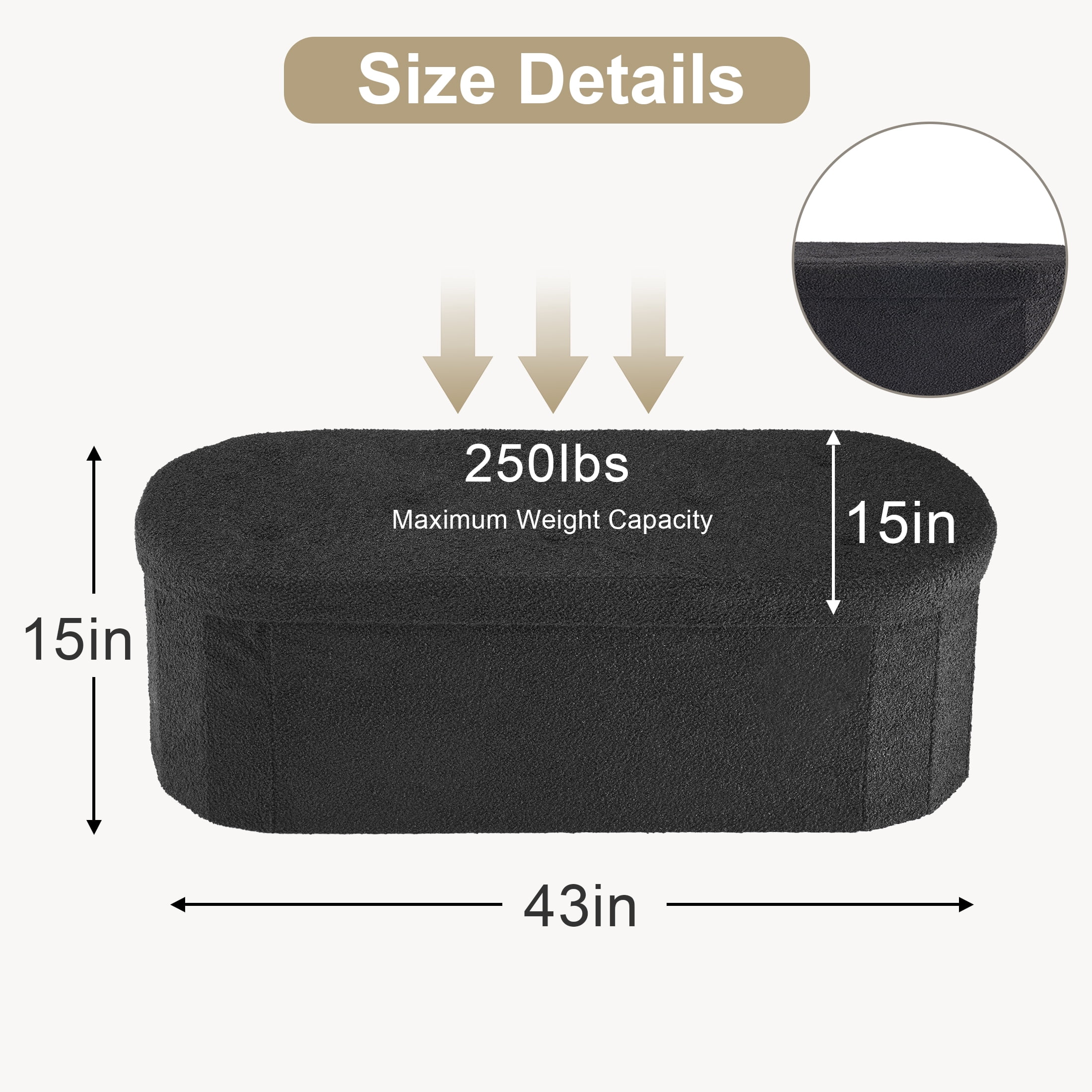 CONCETTA 43in Ottoman with Storage, Folding Foot Rest for Living Room & Bedroom, Versatile Home Bench, Black
