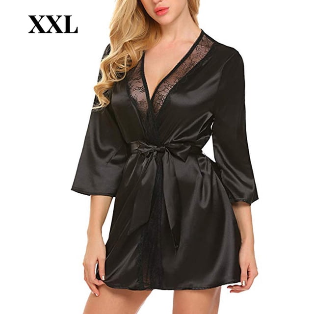 Camisón sexy Mujeres Niñas Encaje Albornoz Camisón Ropa de dormir Vestido, Negro, XXL Inevent AP001162-20B