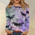 thumbnail image 2 of JULMCOMO Plus Size Halloween Shirts for Women Funny Pumpkin Castle Bat Print Crew Neck Long Sleeve Shirts Holiday Costume Tunic Tops Purple 4XL, 2 of 5