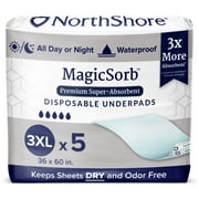 NorthShore MagicSorb Super-Absorbent Disposable Underpads, 36 x 60, Pack/5