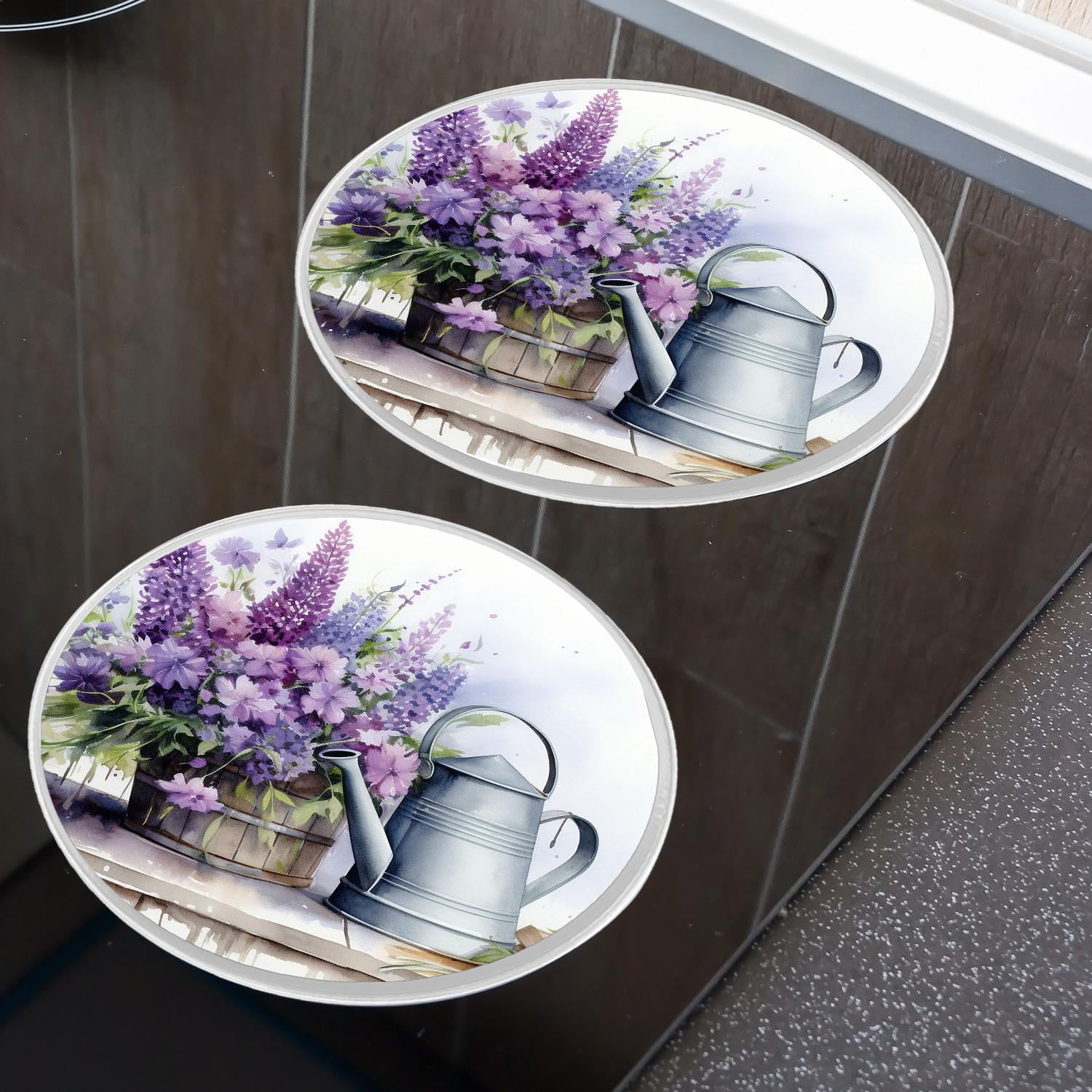 Decorative Stove Burner Covers 4 Pcs Metal Gas Stove Burner Cover 8Inch And 10Inch ,Spring Flowers Lavender White Wood Painting