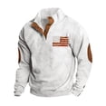 thumbnail image 2 of Men's Flag Print 3-Button Stand Collar Quarter-Zip Sweatshirt, Casual Outdoor Pullover Top, Spring Fall Patriotic Style,White,2XL, 2 of 6