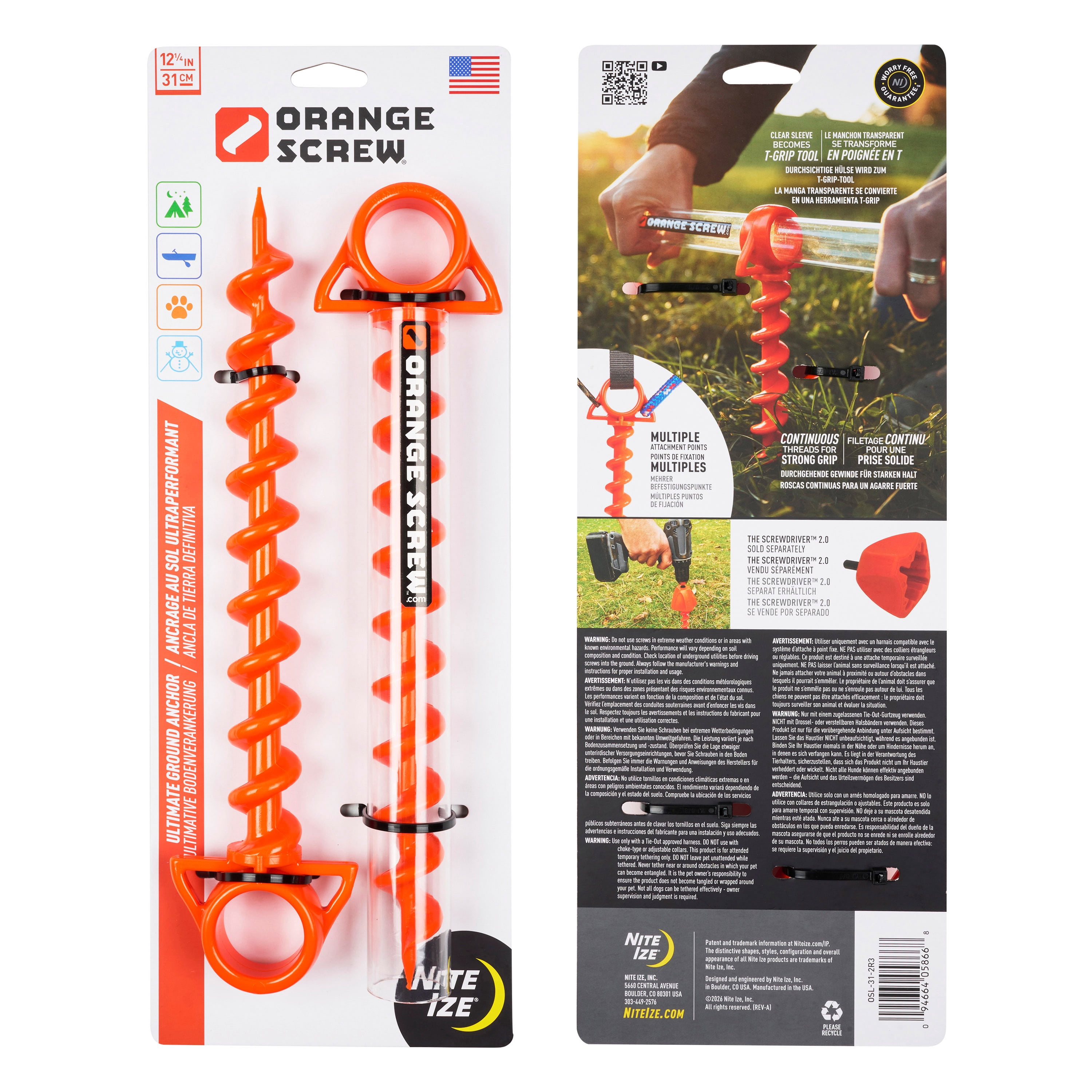 Orange Screw® Ultimate Ground Anchor - Large - 2 Pack - Bright Orange