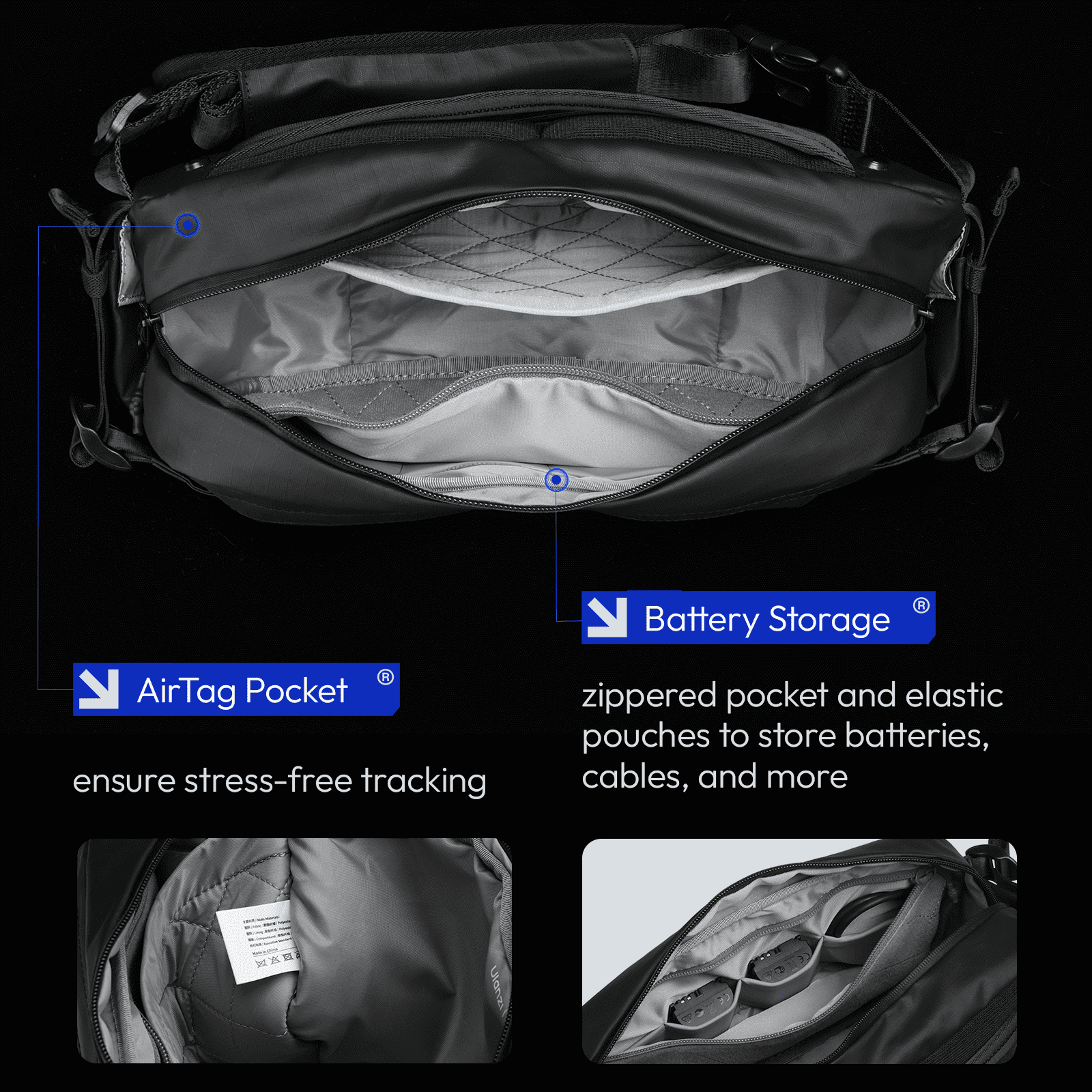 Ulanzi AB02 Outdoor Sling Bag – 9L Crossbody Camera Chest Bag with Weather-Resistant Fabric, AirTag Pocket, Customizable Dividers, and Quick Access Design for Travel, Photography, and Commuting