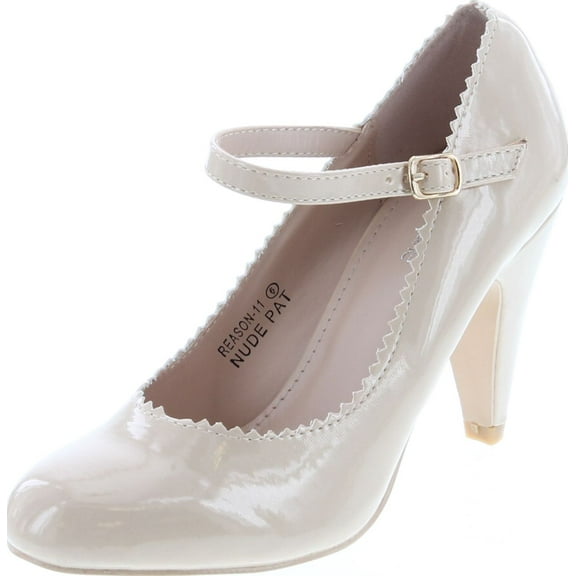 Bella Marie Women's Mary Jane Ankle Strappy Scalloped Mid Heel Dress Pump