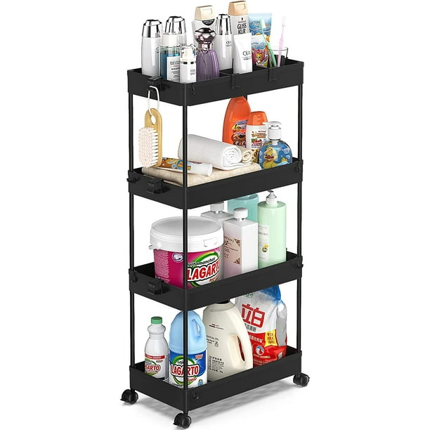 Storage Cart 4 Tier, Storage Organizer Bathroom Rolling Utility Cart