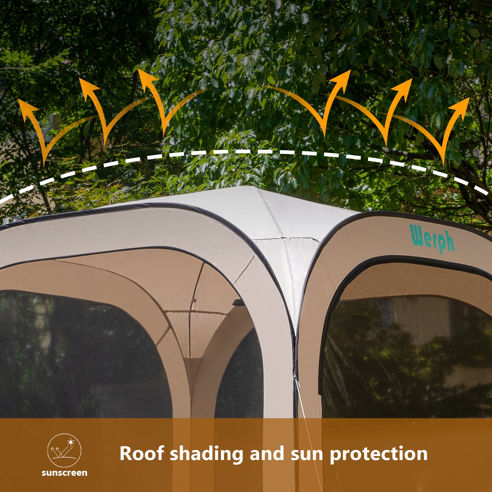 Werph Pop Up Canopy, Portable Canopy Tent with Mesh Mosquito Net, Screen House Room Camping Canopy Shade Tent,6x6 in Beige