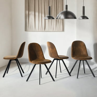 Homylin Dining Side Chairs, Set of 4 Suede Ergonomic Mid-Century Modern Accent Chairs with Black Metal Legs, Brown
