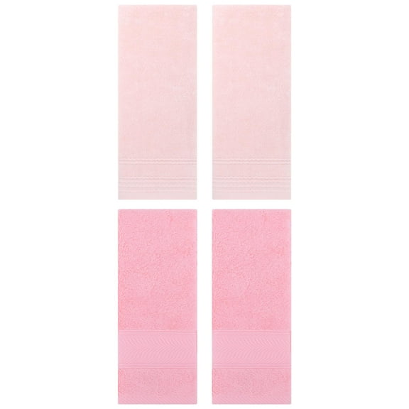 Unique Bargains 4 Pcs Striped Quick Drying Non-Linting Hand Towel Pink