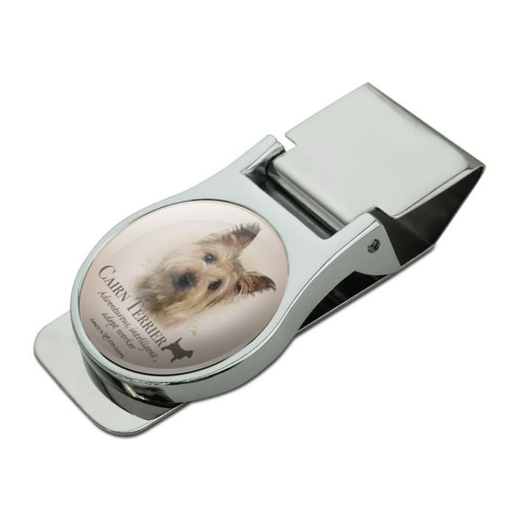 Cairn Terrier Dog Breed Satin Chrome Plated Metal Money Clip