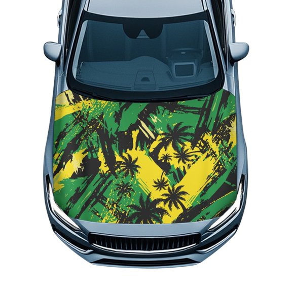 POLERO Universal Fit Car Hood Cover, Palm Tree Tropical Car Hood Cover Protector Swimsuit Fabric Stretch Car Cover Protector for Van SUV Trucks