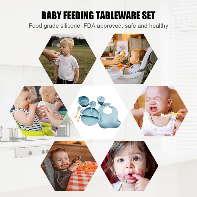 6 platos antideslizantes de silicona para alimentación de bebés para alimentos, vajilla para niños (gris azul) Tmvgtek Para estrenar