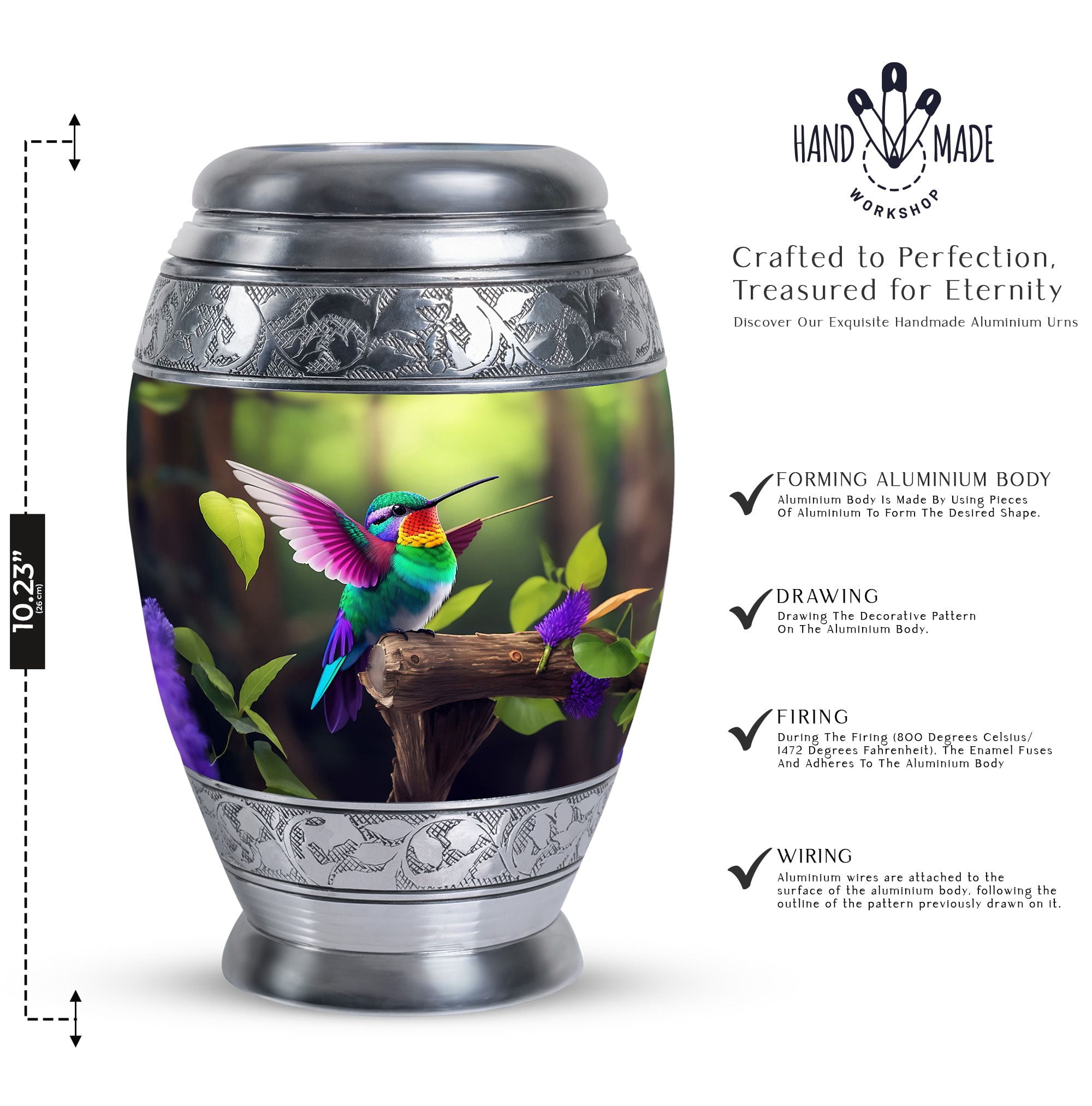 Cute Hummingbird With Colorful Plumage - Large Urns For Human Ashes Adult Male - Urn For Human Ashes - Ash Urns For Humans - Funeral Cremation Urns For Ashes - Cremation Urn For Adults(10inch)