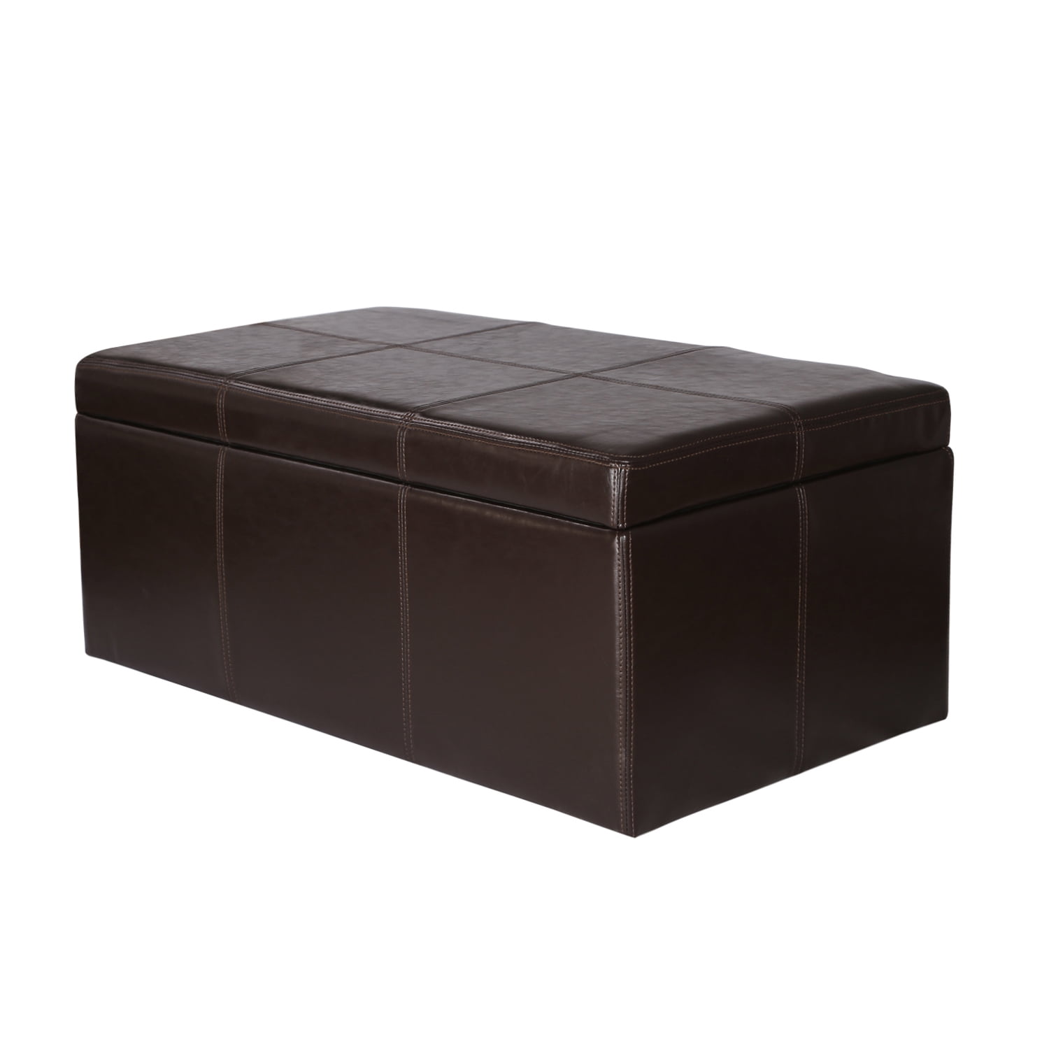 Homebeez Faux Leather Bonded Storage Ottoman with linear stitch design - Brown - Walmart.com 