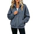 thumbnail image 2 of IUYRTFE Women's Zip Up Fleece Jacket Long Sleeve Casual Relaxed Fit Collarless Coat with Pockets for Fall and Winter, 2 of 6