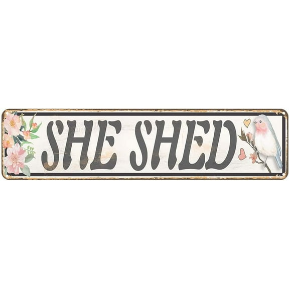 She Shed Tin Sign Vintage Decor Home Garden Patio Wall Decoration Woman Cave Sign 4x16 Inch Metal Sign