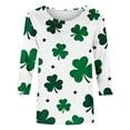 thumbnail image 4 of Craaazy Women's St Patricks Day Clothes with Irish Clover Prints Crew Neck 3/4 Sleeve Shirts, 4 of 6