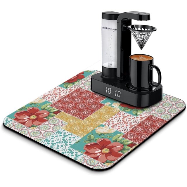 Washable Quick Dish Drying Mats Non-Slip Coffee Maker Mat For Kitchen Counter Home Coffee Bar Pad 16''''x18'''', black-1