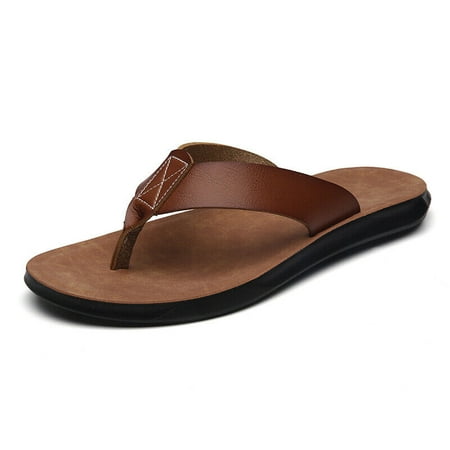 Men Genuine Leather Flip Flops Casual Thong Sandals Outdoor Beach Shoes Flats