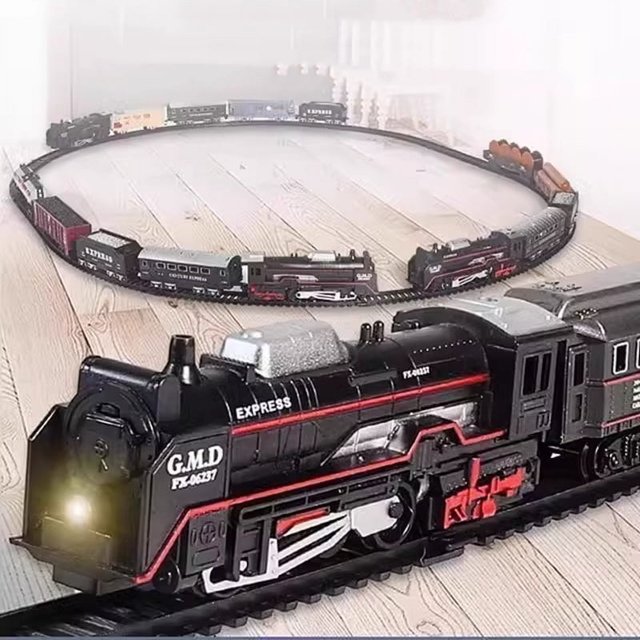 Tren de carga clásico, juguete eléctrico, tren navideño, juego de vías con pistas de luz, modelo de juguetes para niños, regalo para niños